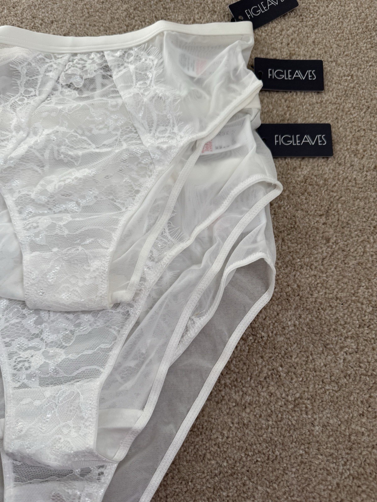 New Figleaves Women’s 3 Pack White Lace Pulse High Waist Sheer Briefs, UK Size 8