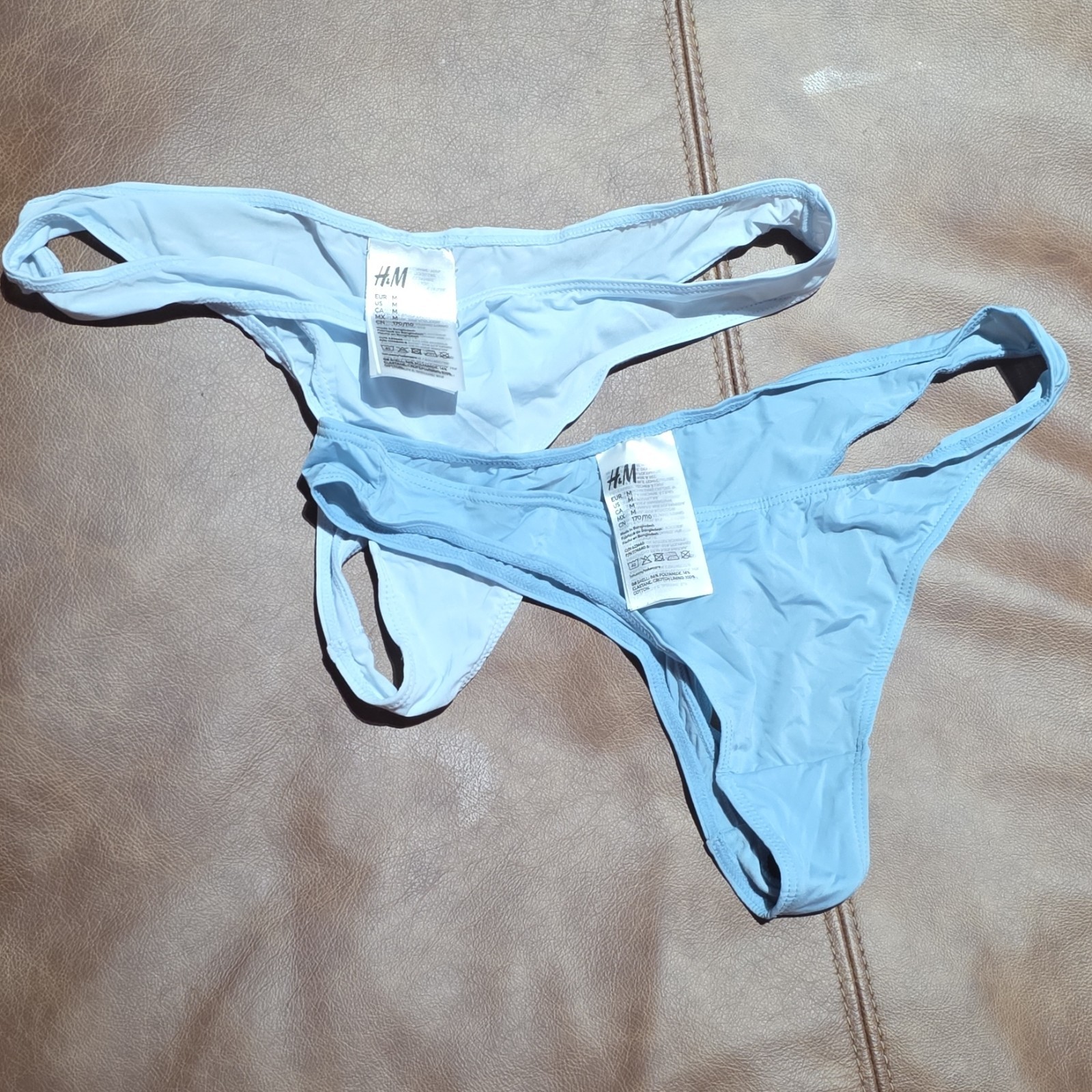 H&M Women’s Thong/String Panties 2 Pack Size M Solid Blue Stretch Opaque