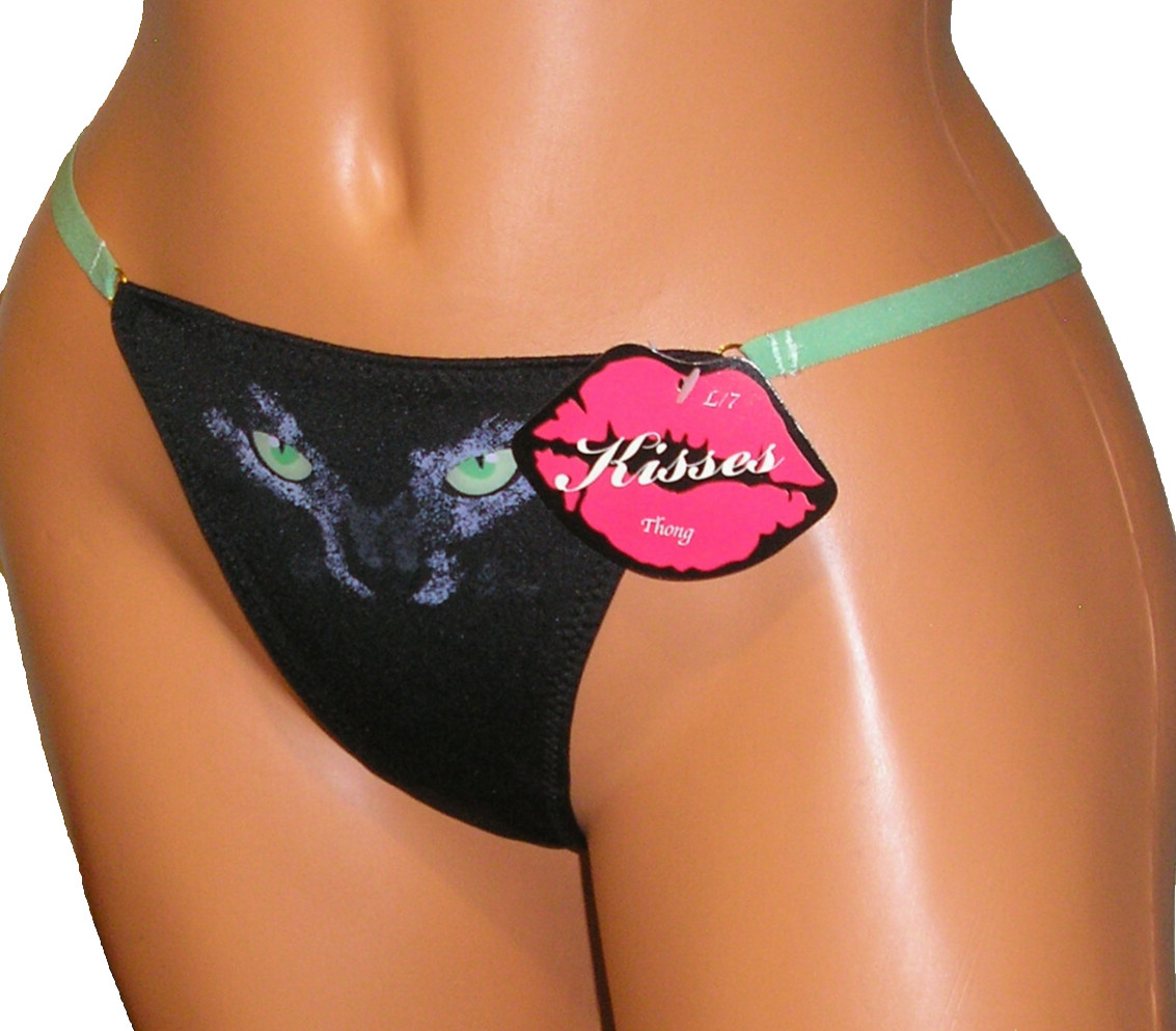 Panties Lingerie Kisses Cat Eyes Thong, Sz 7 Large Adult Gift