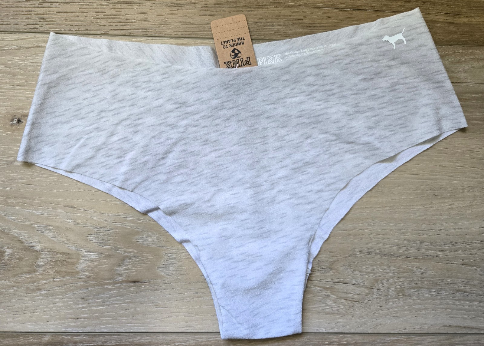 NWT Victoria’s Secret PINK Gray Dog Smooth No-Show Laser-Cut Cheekster Panties M
