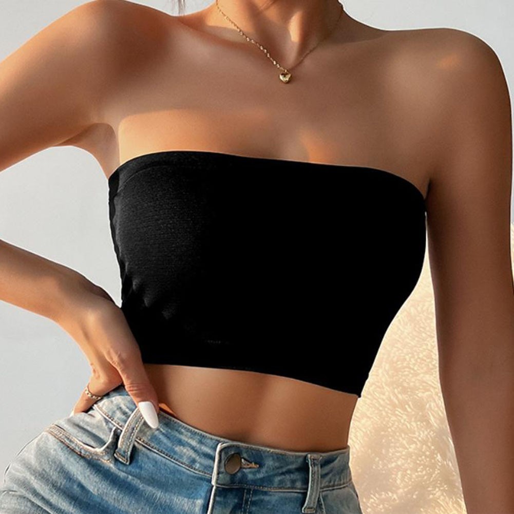 Women’s Seamless Strapless Bra Top for Leisure Wear Pure Color Polyester