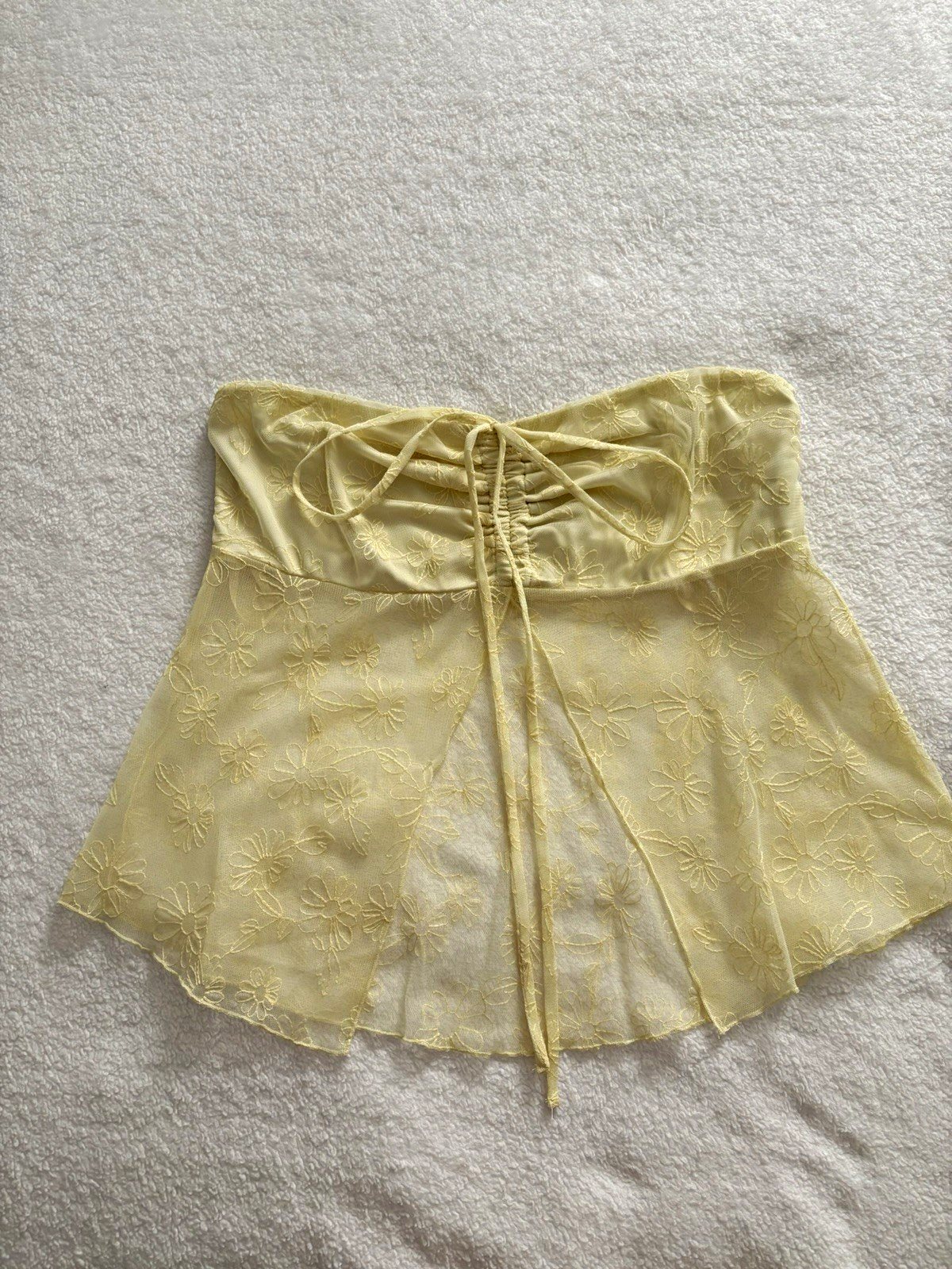 Love On A Hanger Women’s L Yellow Sheer Floral Mesh Boyshort Panties Drawstring