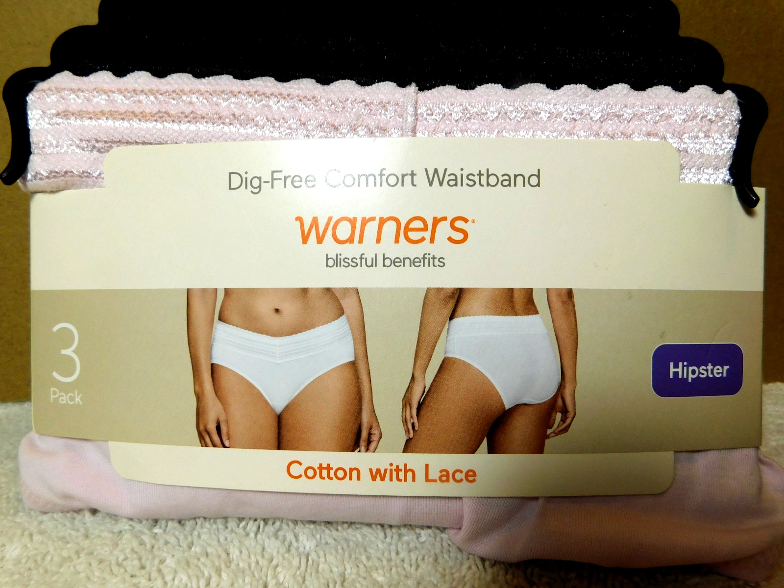 Warners~Blissful Benefits Cotton Hipster 3Pk Pink, Grey,& Black XXXL Panties(DG)