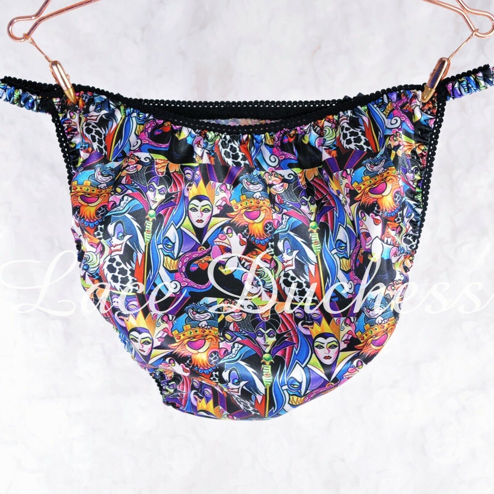 80s style SATIN panties sissy Duchess Cut cartoon Villains ladies string bikini