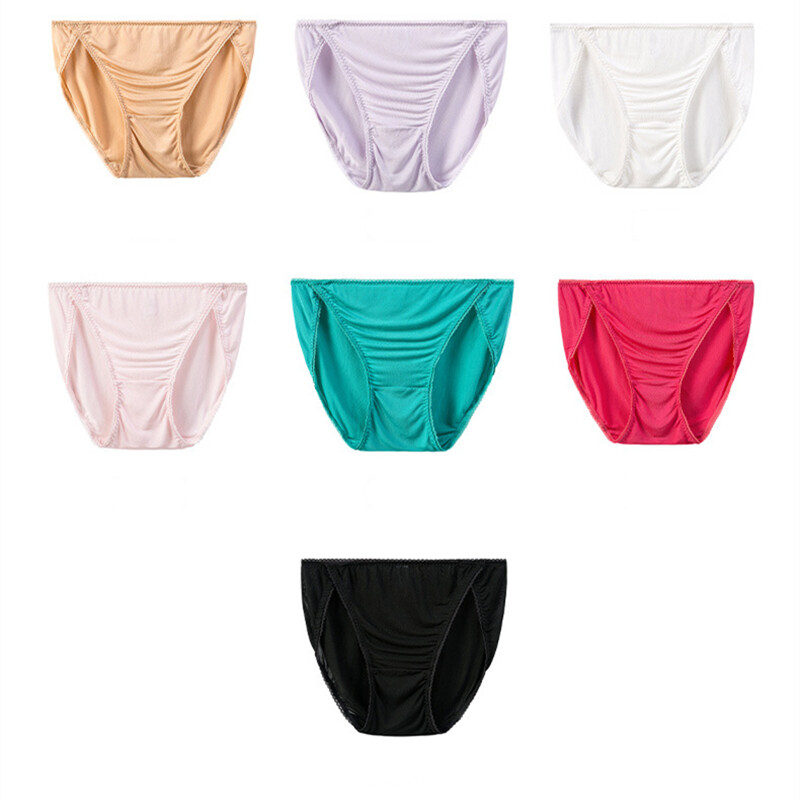 3pcs Womens Nature Silk Panties Briefs Bikinis Daily Underwear High Slit Briefs