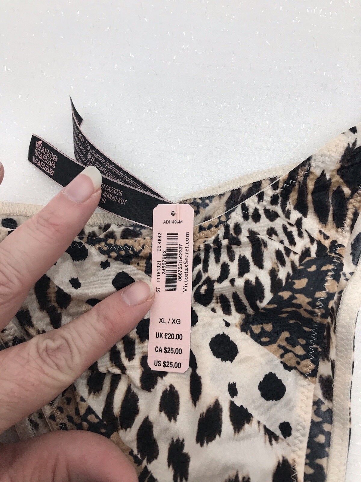 Victorias Secret Very Sexy Rhinestone Panty Brazillian Leopard Print Bling XL