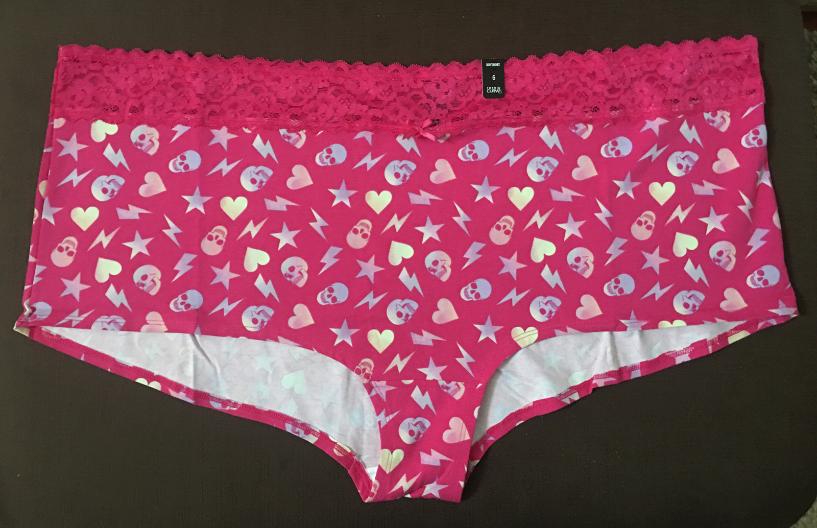 Women’s Torrid Skulls Hearts Stars Plus Size 6 Boyshort Panties Lace Waistband