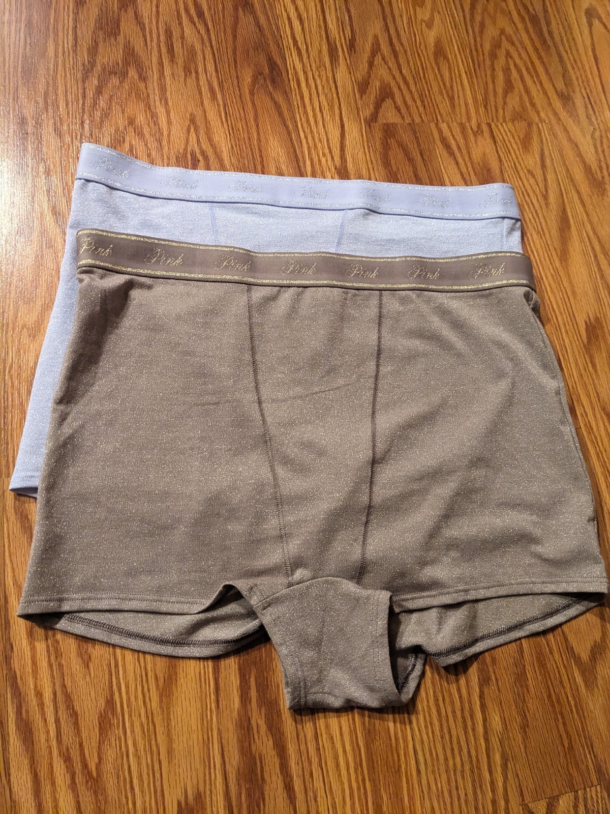 2 NWT Victoria’s Secret PINK Purple Gold brown Shimmer Boyshort Boxer panties L