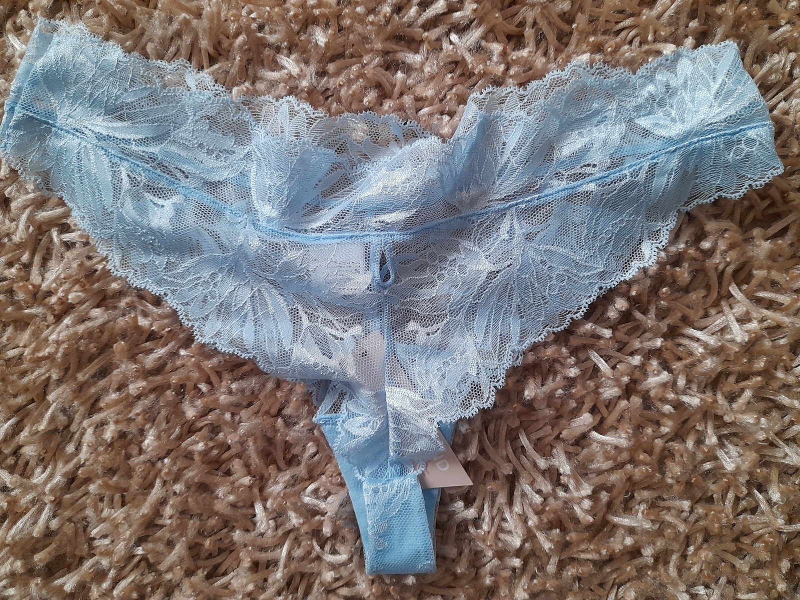 BNWT – JOHN LEWIS – WOMENS POWDER BLUE LACEY BRAZILIAN THONG – SIZE 12