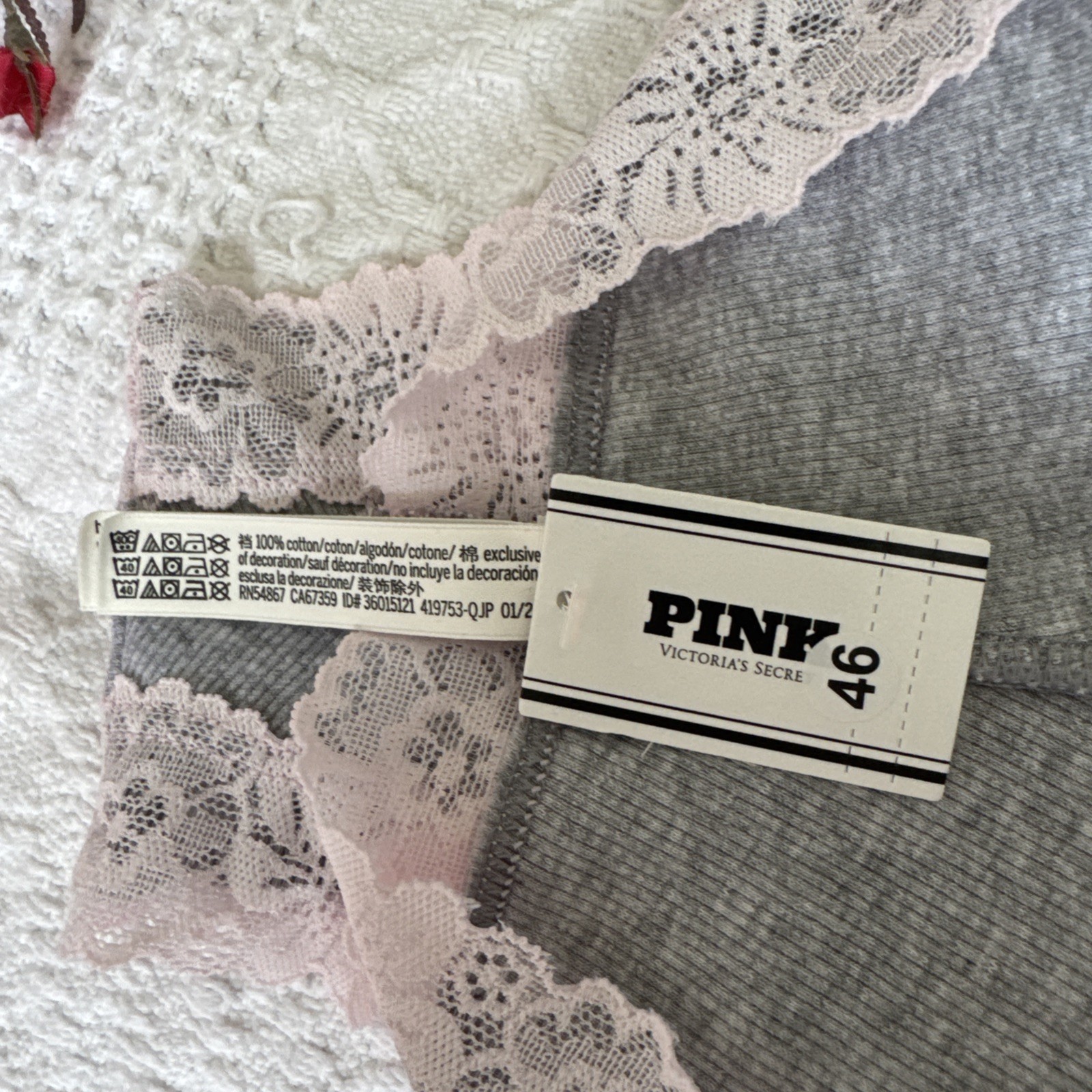 VICTORIA’S SECRET PINK L CHEEKY LACE PINK GRAY COTTON PANTIES NWT