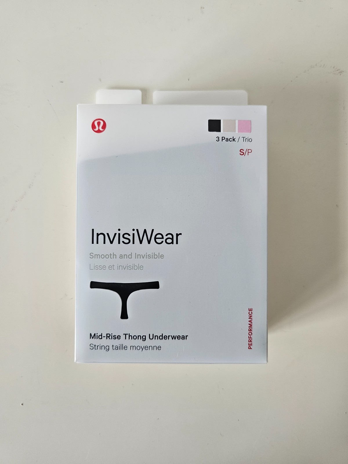 NWT LULULEMON Black Pink Ivory Smooth Invisible InvisiWear MR Thong 3 Pack Small