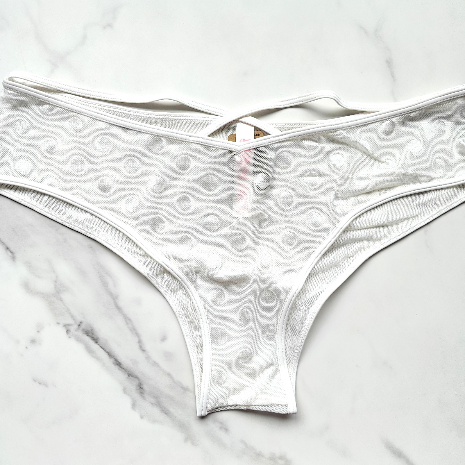 PINK Victoria’s Secret Dot Mesh Cheeky Panty Coconut White SZ XL