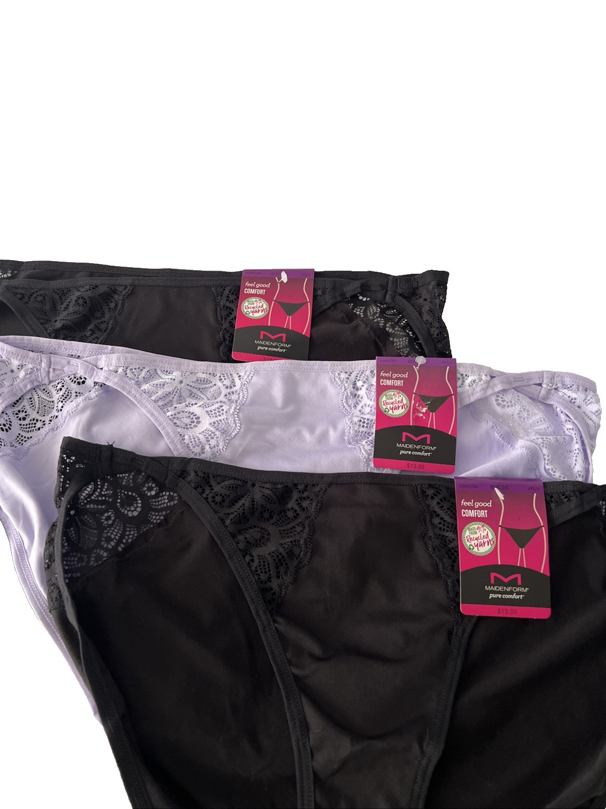 Maidenform 3 Pairs Pure Comfort Bikini Panties 2XL/9 Multi-Color DMECBK