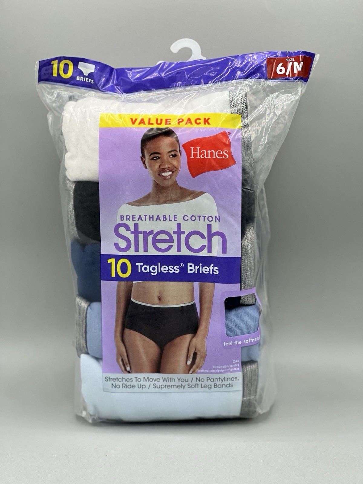10-Pack HANES Women’s Size 6/M Stretch Tagless Briefs Breathable Cotton