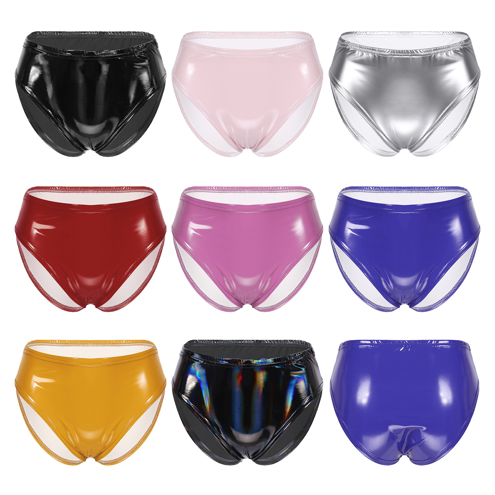 US Women PVC Leather Wet Look Tank Blouse Crop Top Mini Panties Briefs Underwear