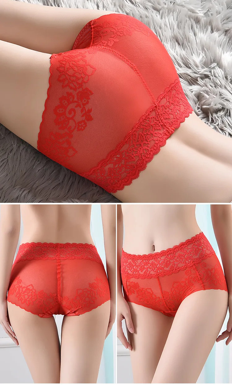Lace Briefs Mid Rise Sheer Elastic Breathable Underwear Panties Women Soft