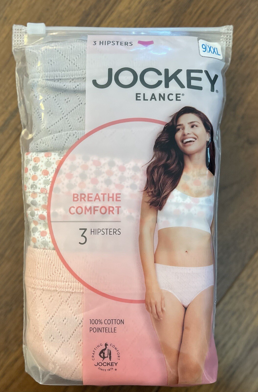 Jockey 3-Pack Breathe Comfort Brief Hipster Panty 9/XL Underwear 100% Cotton New