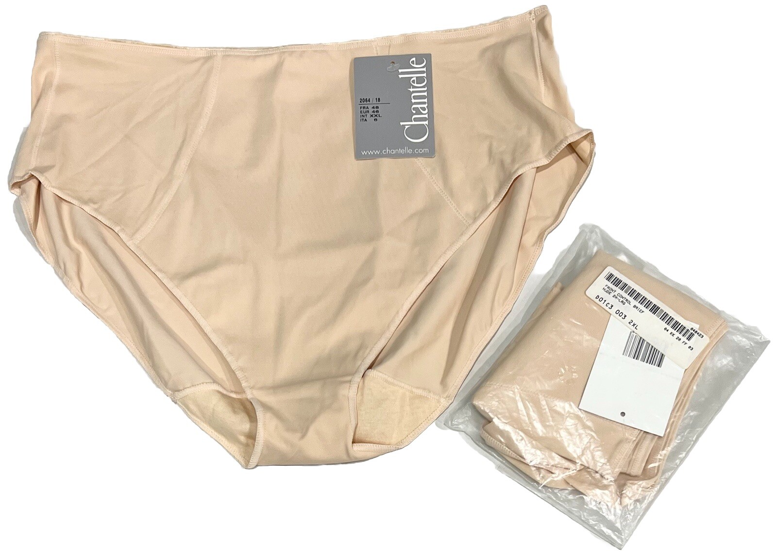 Lot (2) Chantelle XLL Ladies Front Control Brief Pants Knickers Nude France NWT