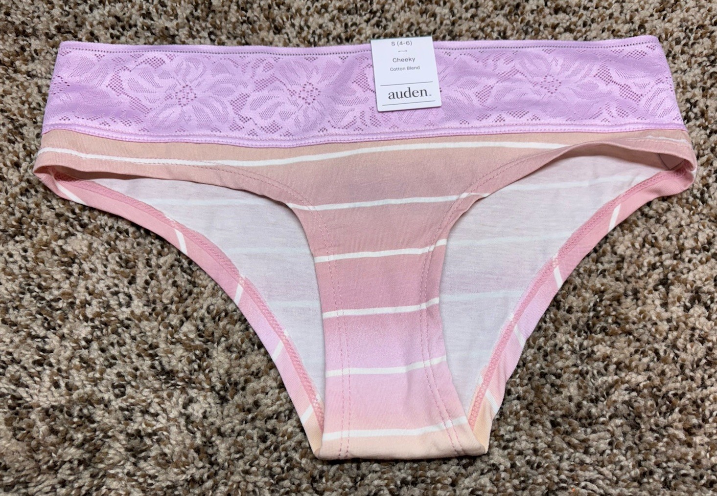 Auden Pink/Multi-Color Cotton Blend Cheeky Panty. Size: S (4-6).