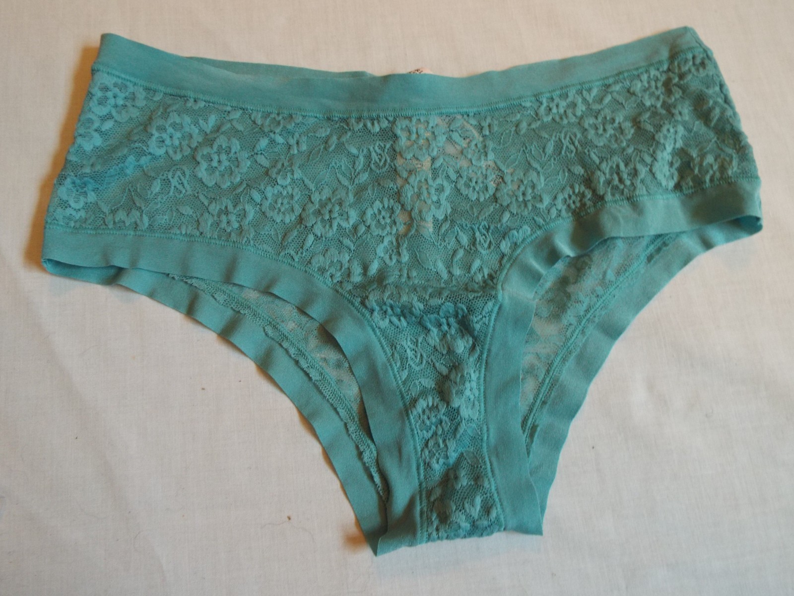 NWT Victoria’s Secret No-Show Cheeky Panty lace M Dusty Turquoise