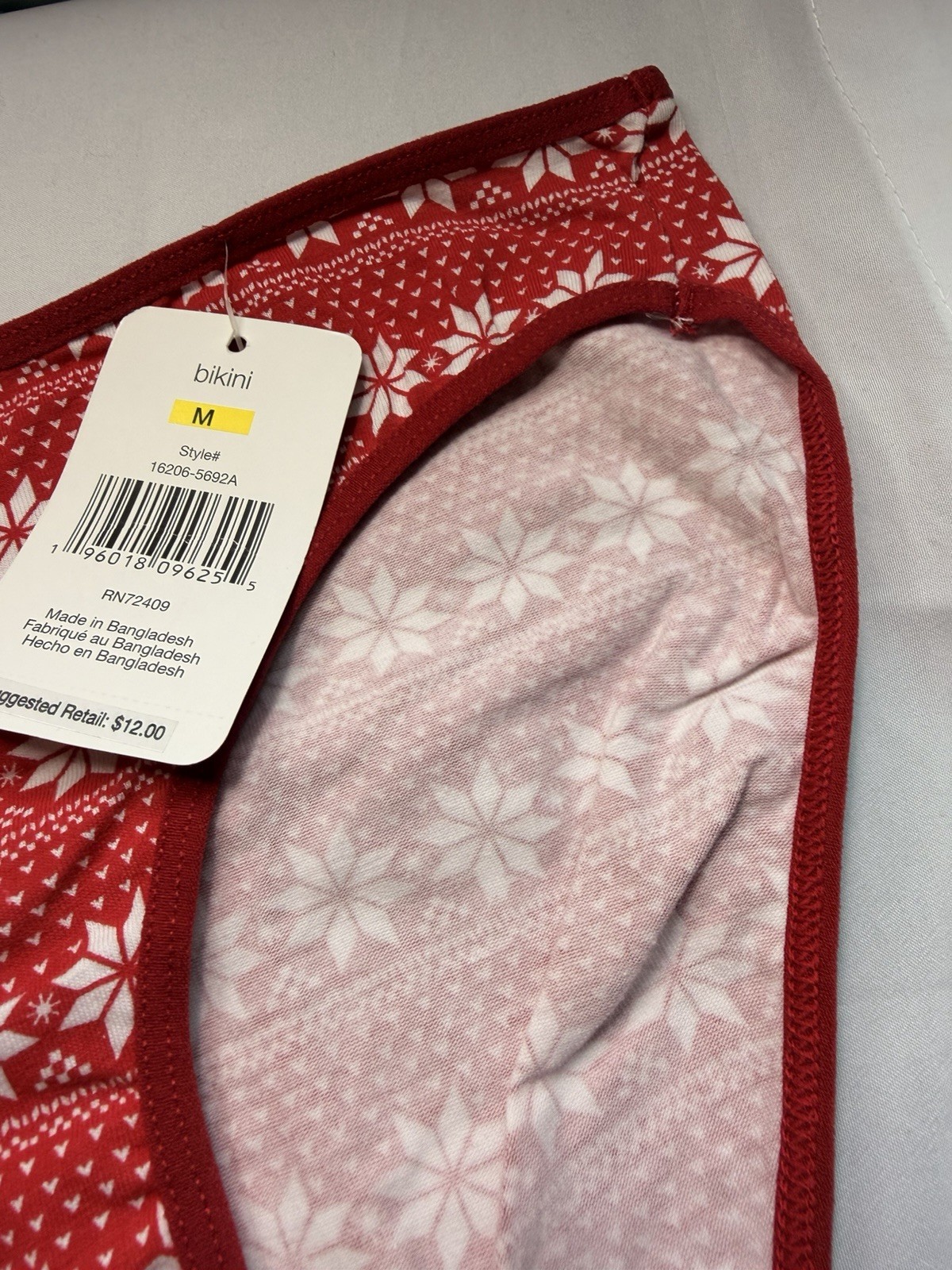 René Rofé Women’s Bikini Panties M Red/White Fair Isle MPN 16206-5622A