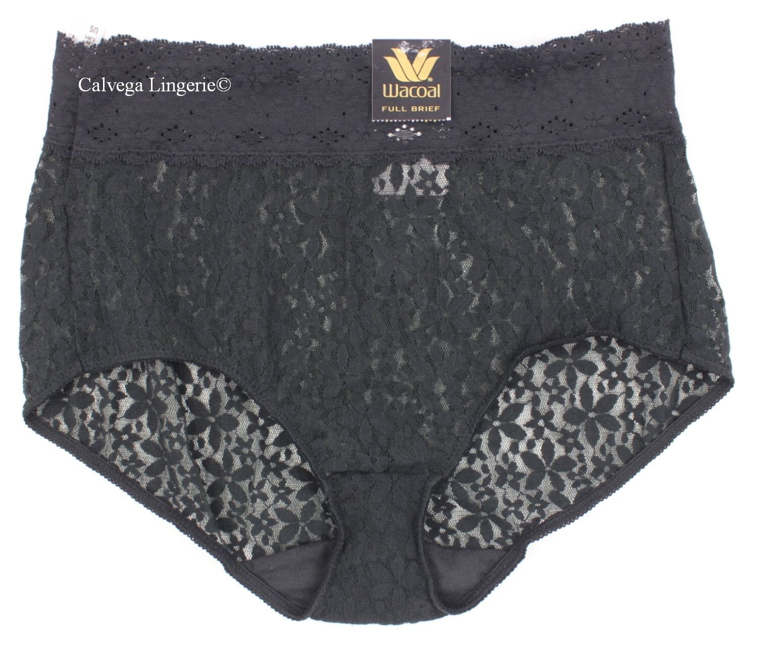 NWT Wacoal 870405 “Halo Lace” Full Brief Stretch Lace Panty, Black (BK), S