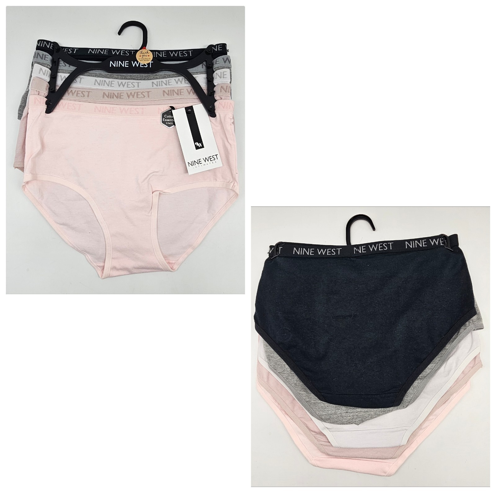 9W NINE WEST 5 Pack Women’s S M Cotton Logo Panties Black Gray Beige Pink