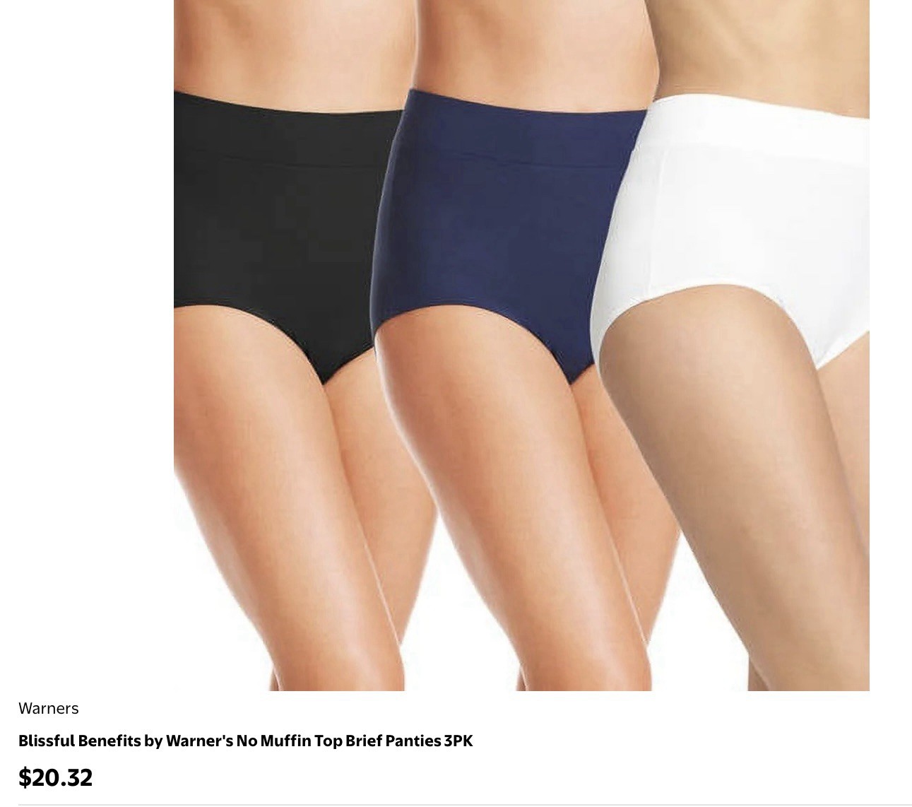 Warners Blissful Benefits by Warner’s No Muffin Top Brief Panties 3PK~4XL