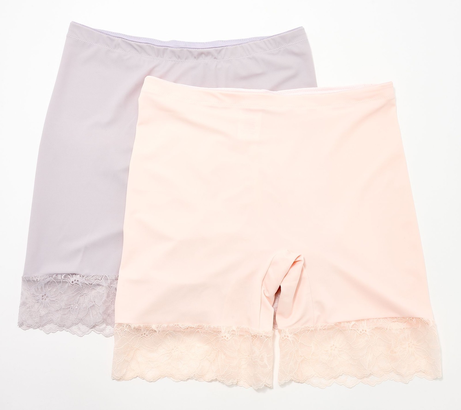 Breezies Set of 2 Slip Shorts with Lace Trim Blush/Grey M New