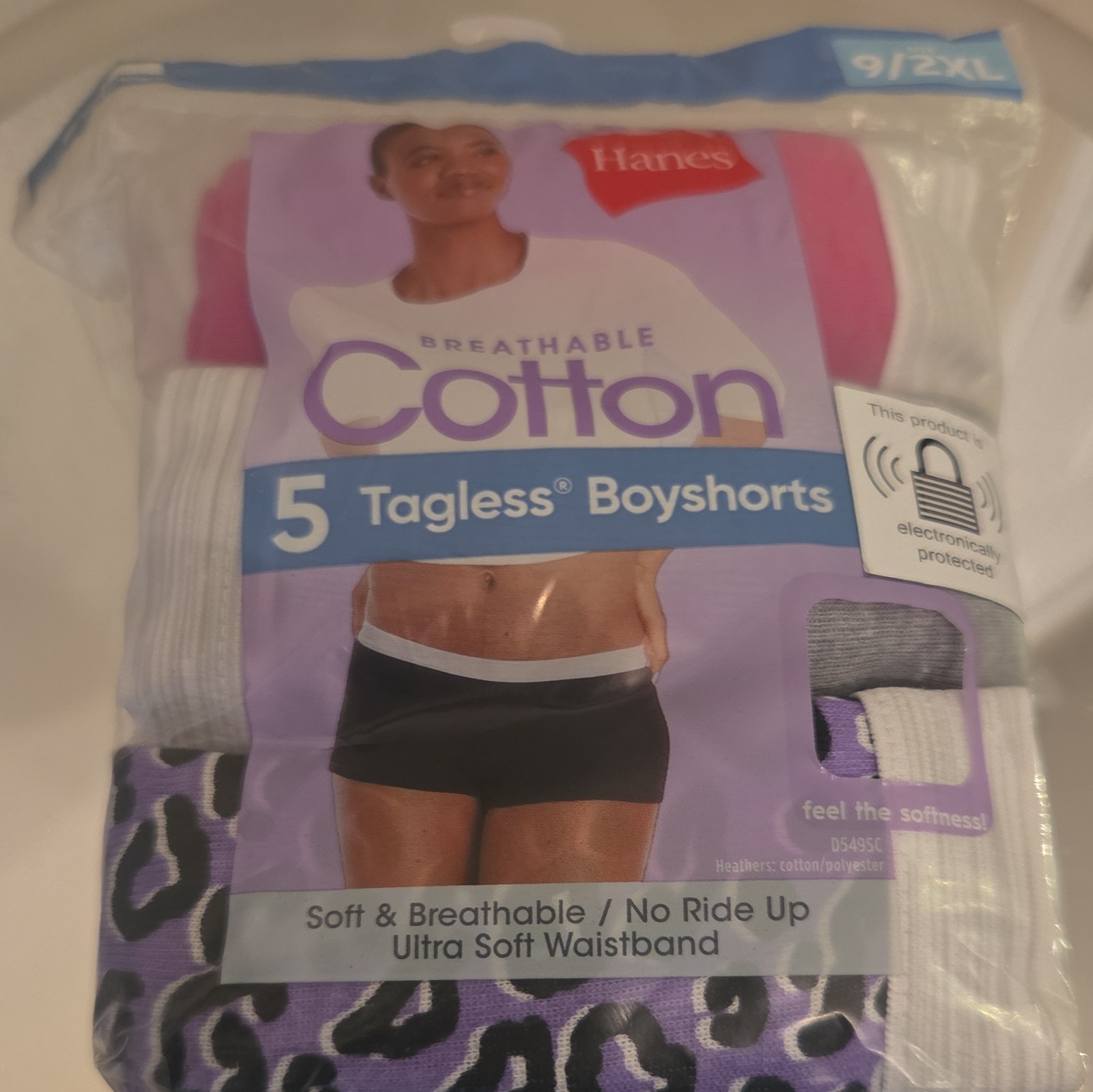 Hanes Breathable Tagless No Ride Up Boyshort Panties 5-Pack 9/2XL Multi