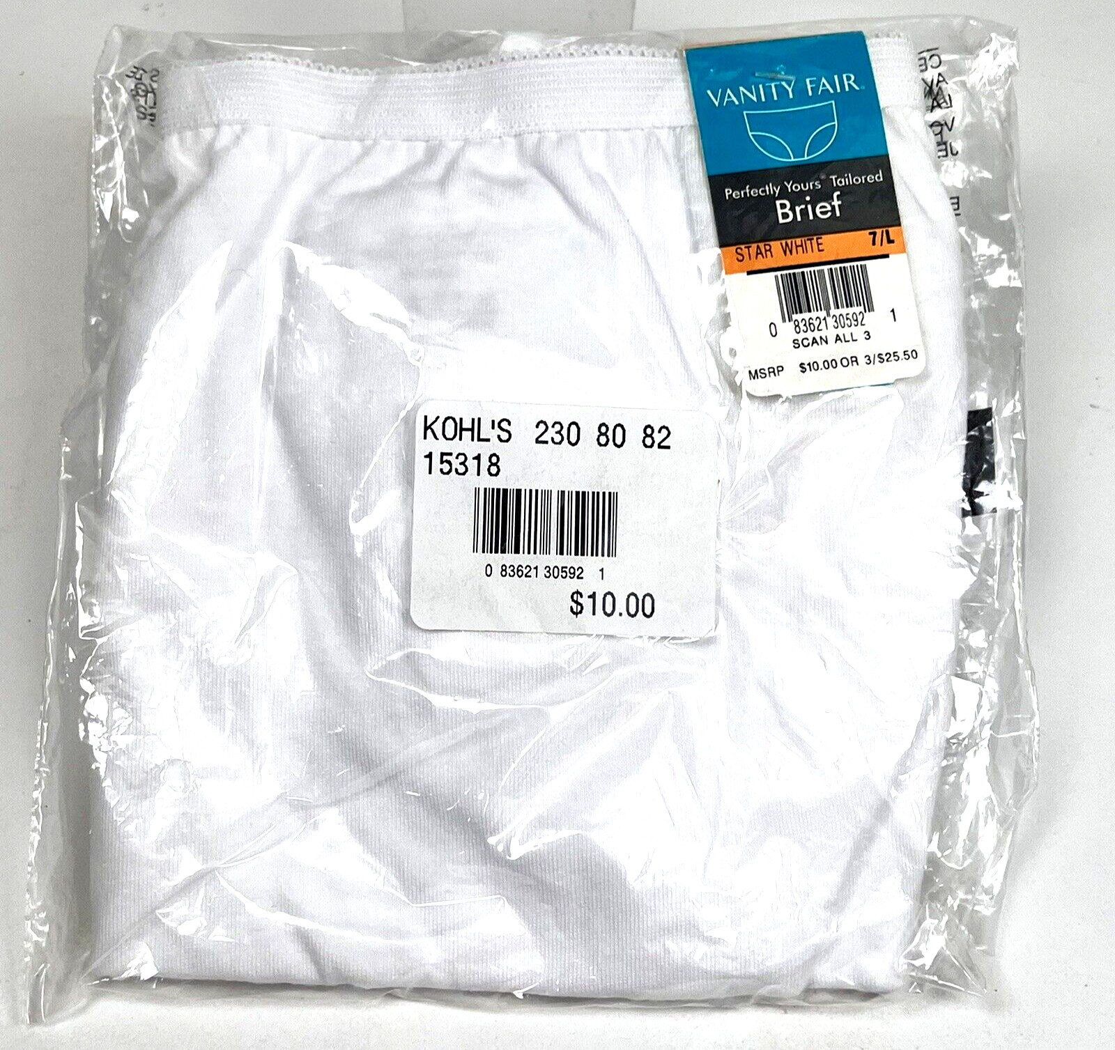 Vanity Fair Women’s Perfectly Yours Tailored Cotton Brief 15318 Star White 7/L