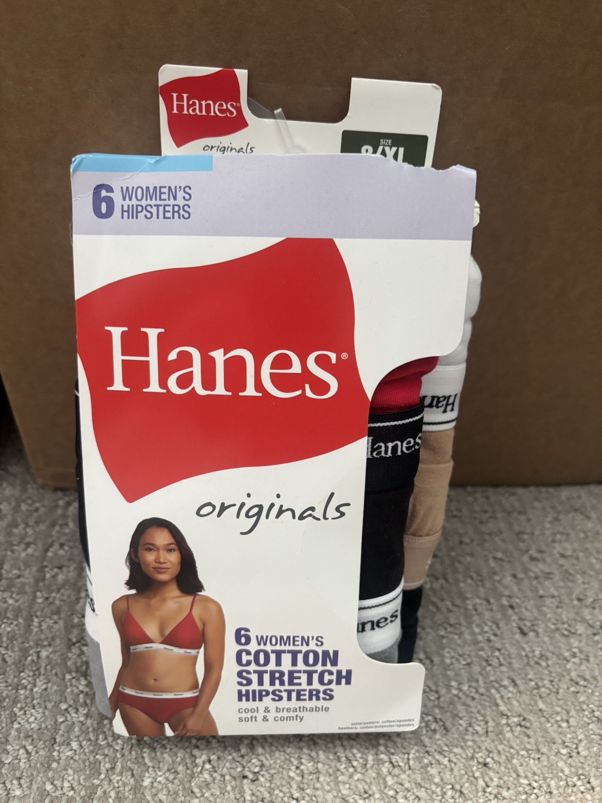 Hanes Originals Women’s Thong Underwear Stretch Cotton 6-Pack X-Large Size 8