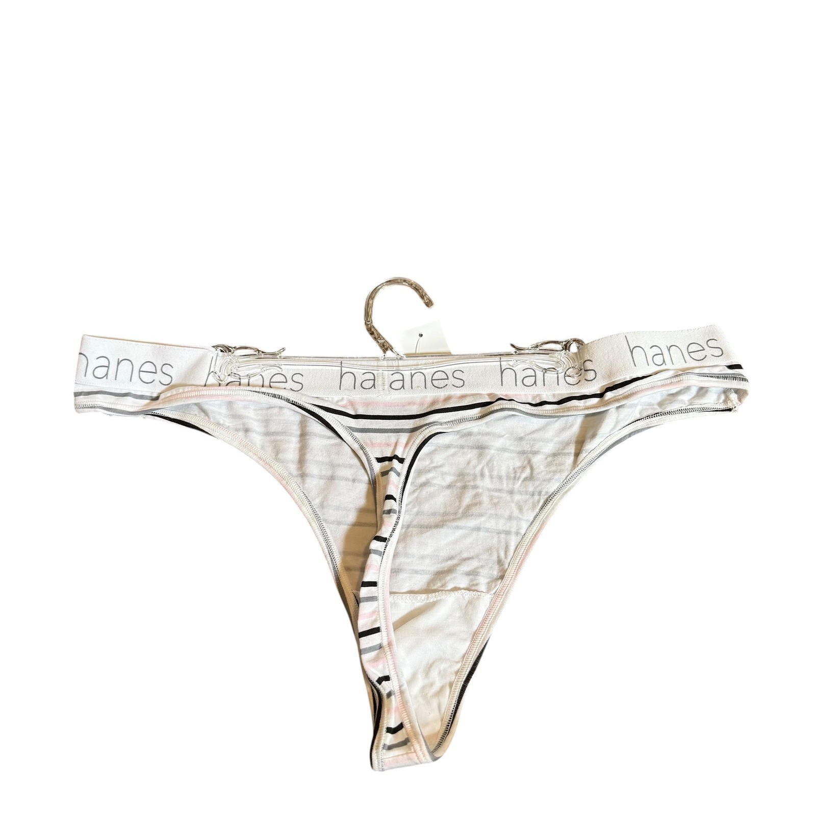Hanes Thong Underwear Womens XL White Striped New Logo Waistband 45UOBT