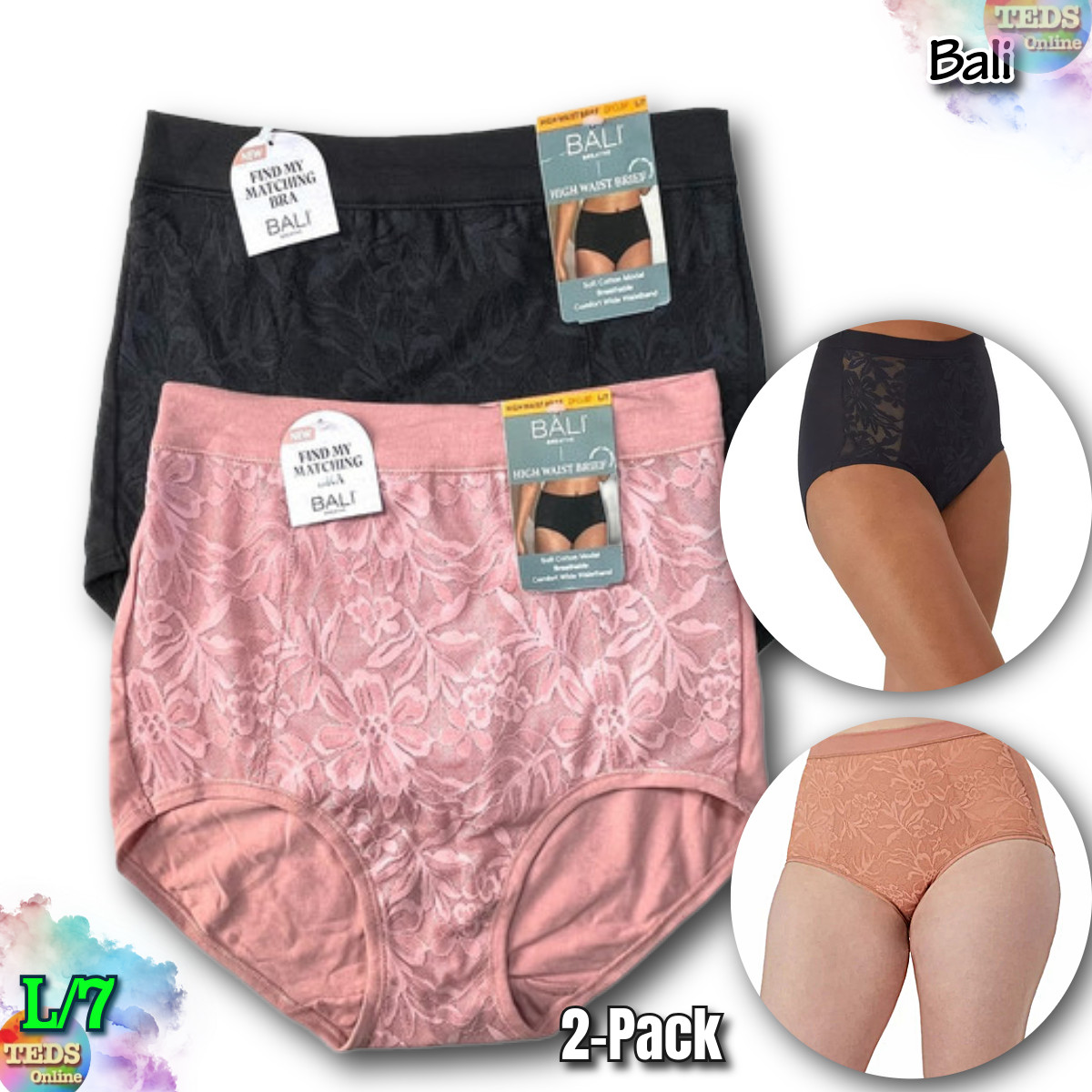 NWT 2-Pack Bali Women L/7 Breathe Lace High-Rise Brief Underwear DFCLBF Assorted