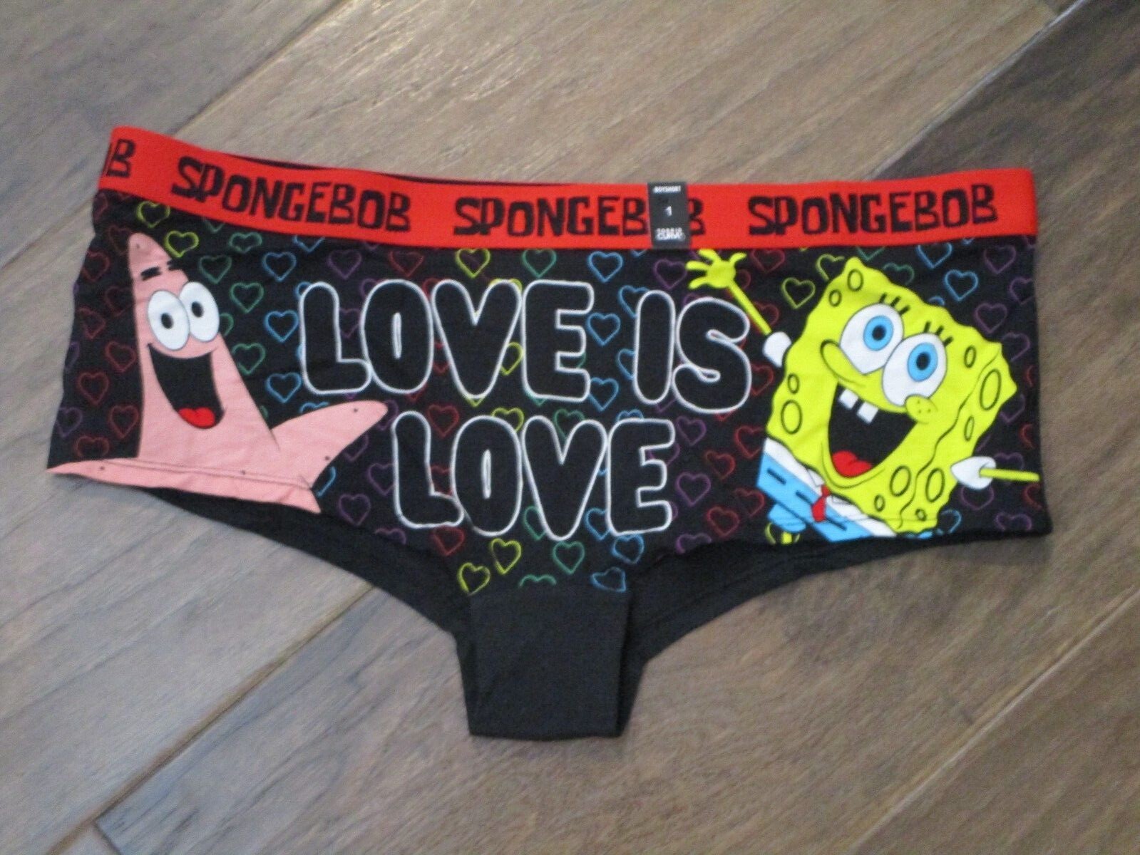 TORRID BLACK SPONGEBOB LOVE IS LOVE MID-RISE BOYSHORT PANTIES NEW
