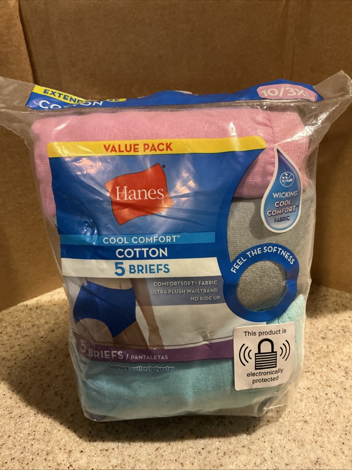 5 Pack Womens Hanes Wicking Cool Comfort Cotton Briefs Colors 10/3XL NOS Sealed