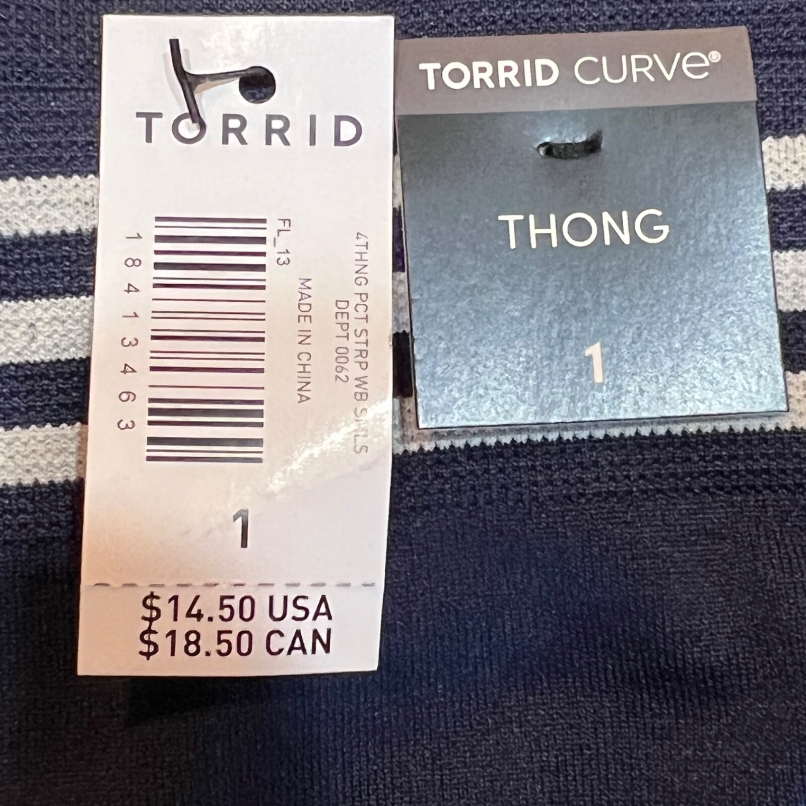 NWT TORRID Thong Pantie Underwear Sz 0X-1X-2X-3X-4X Navy Blue White Stripe