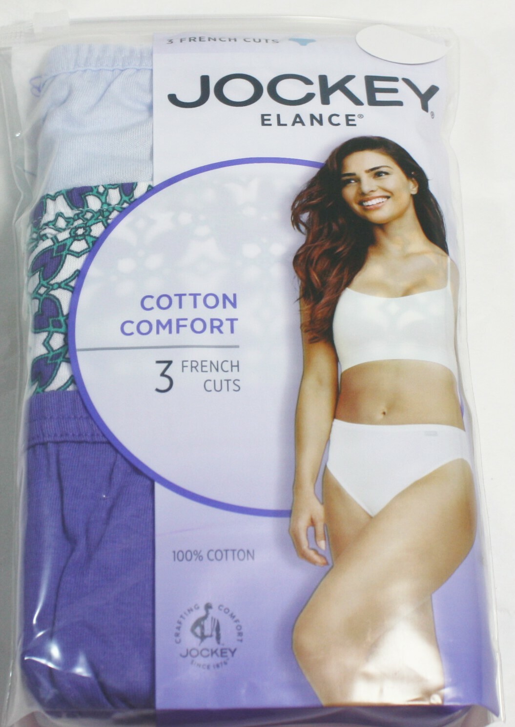 New 3 pk JOCKEY covered waistband 100% cotton FRENCH CUT Royal Blue Geometric 10