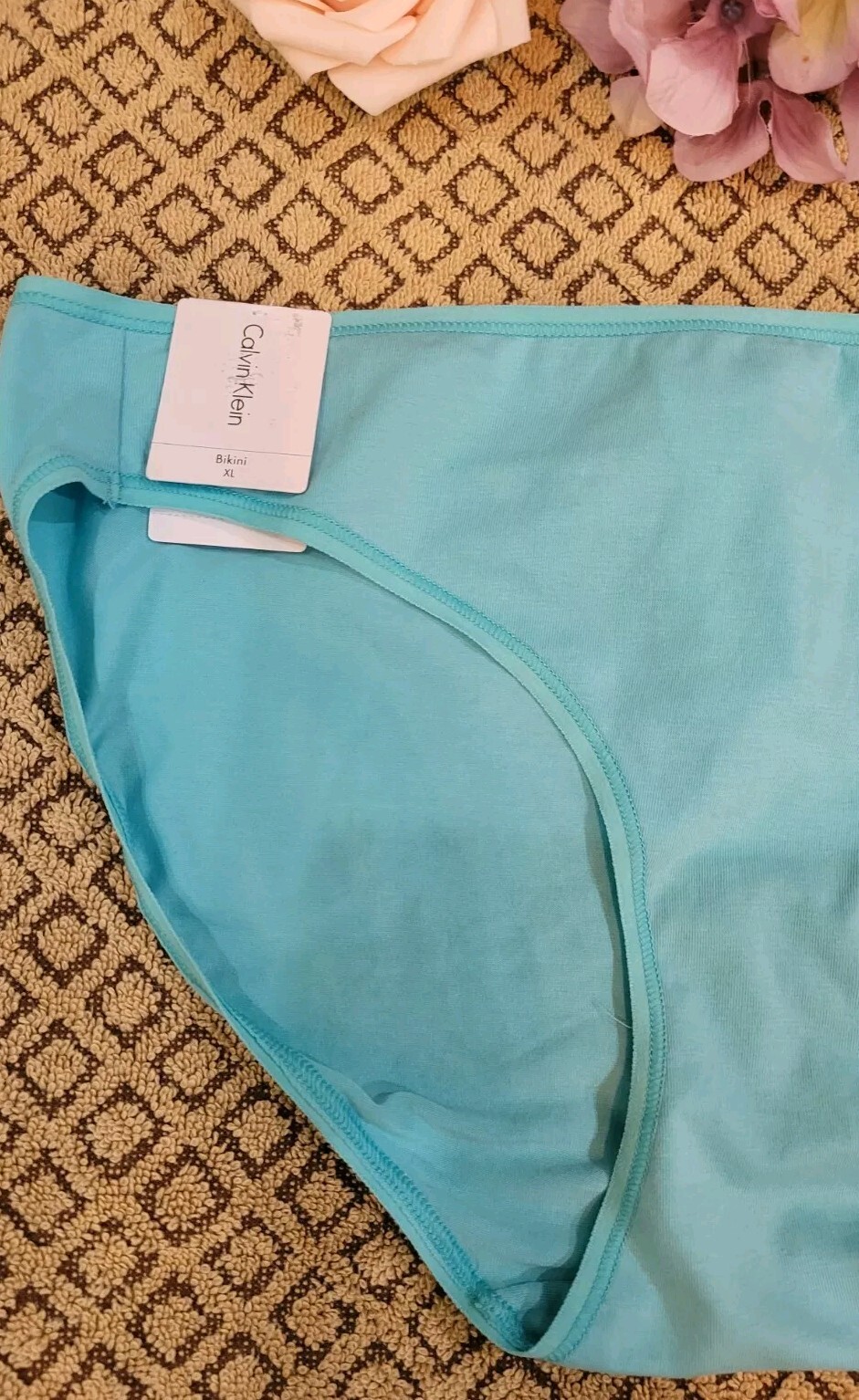 CALVIN KLEIN Signature Logo Cotton L Form XL Aqua Blue Bikini QD3644 nwt $15.00