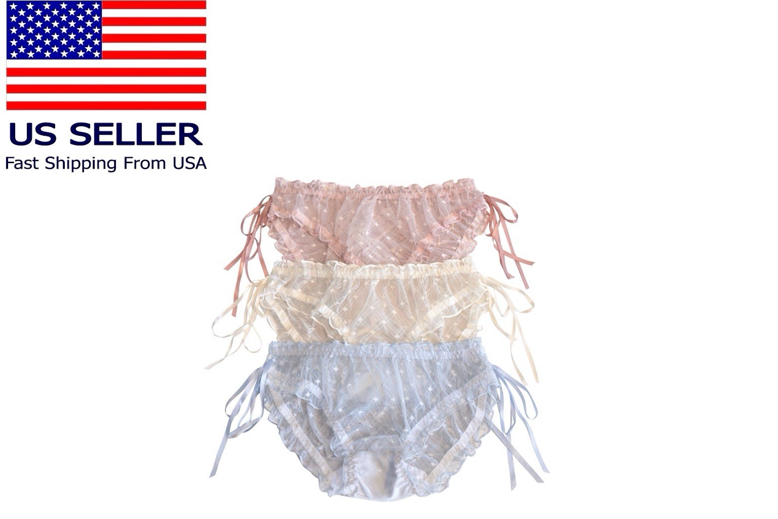 Sexy Women Sheer Lace Panties See Through Baby Blue Pink White 3 Piece Medium ne