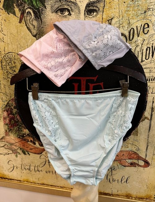 Breezies Briefs Panty Set/3 Pastels Soft Support Lace Hi-Cut Pink Aqua Grey New