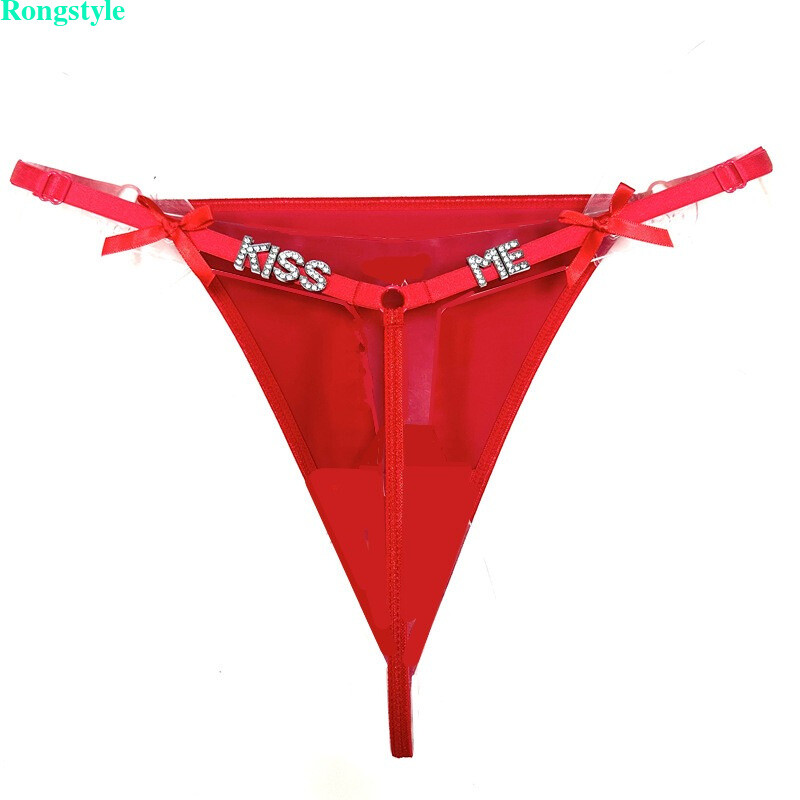 Sexy Women Rhinestone Letter Bow Elastic Waist Thongs Panties G-String Underwear