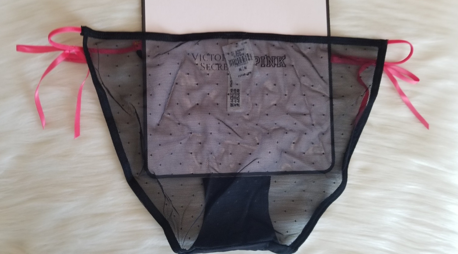 VICTORIA’S SECRET PINK WINK STRING BIKINI PANTY HIBISCUS EMBROIDERY BLACK MEDIUM
