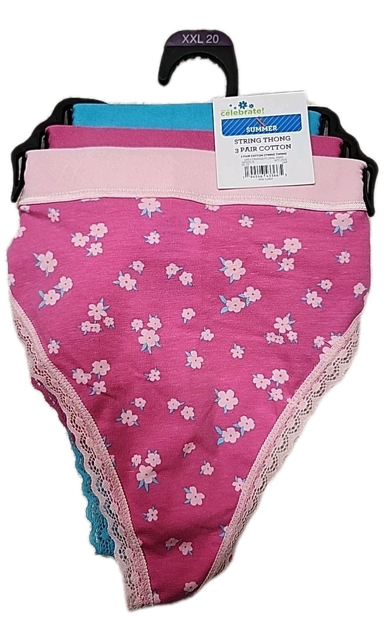 NWT Way To Celebrate Women’s 3-Pair Cotton Thong Panties XXL 20 Multicolor