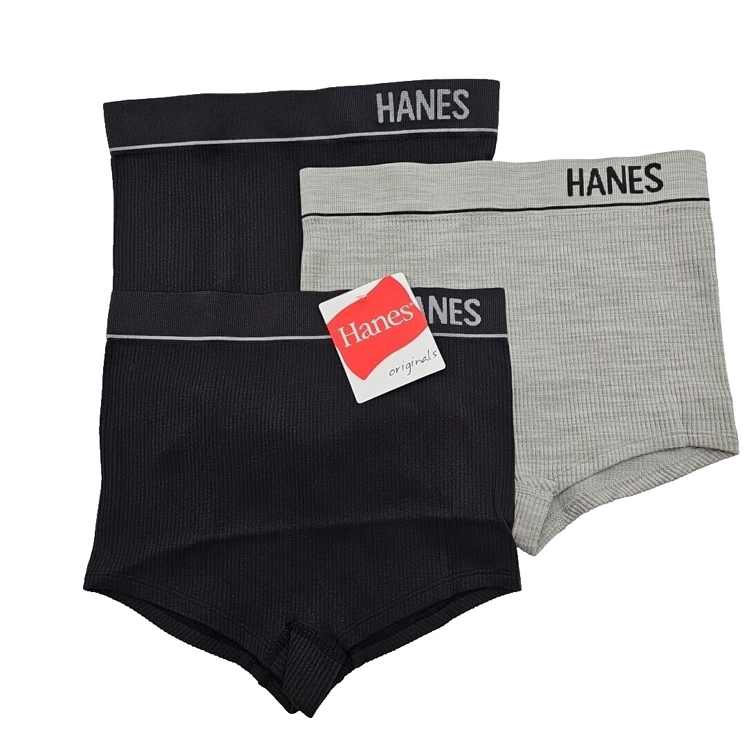 3PR Hanes Womens Originals Seamless Stretchy Ribbed Boyfit Underwear Panties SM