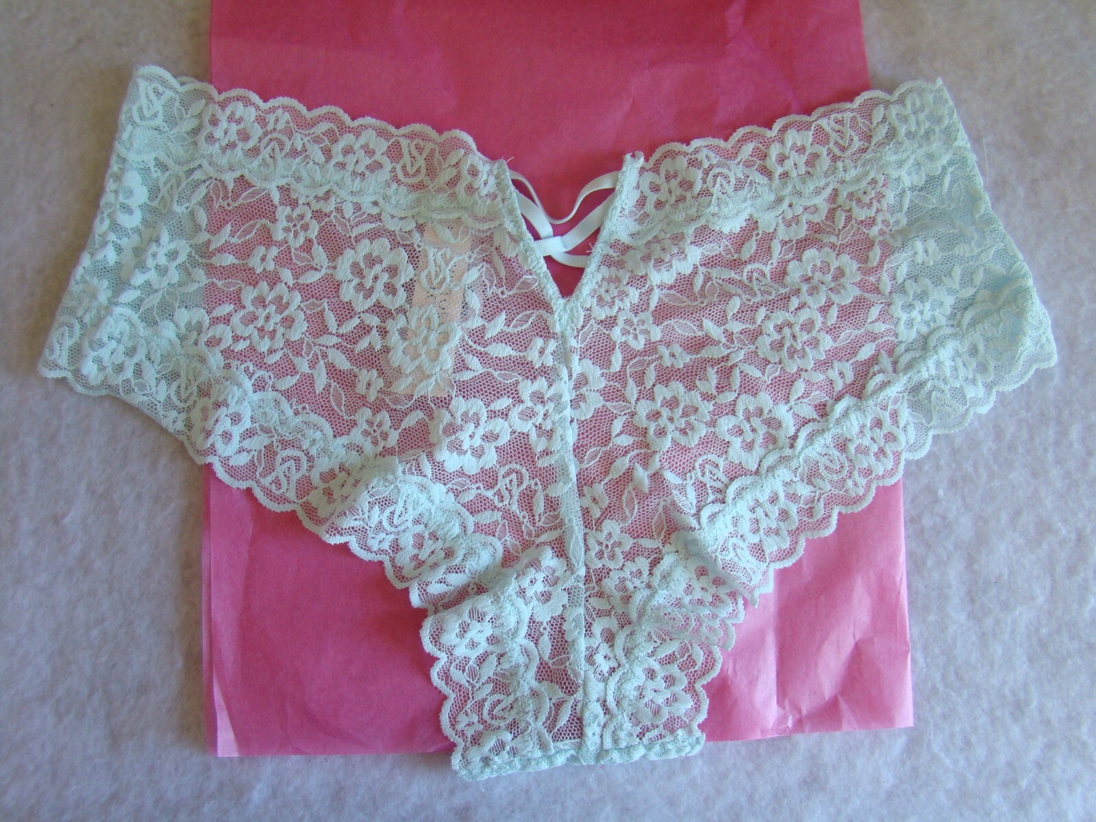 New Victoria’s Secret Blue Floral Lace with Back Elastic Peep Hole Cheeky Panty