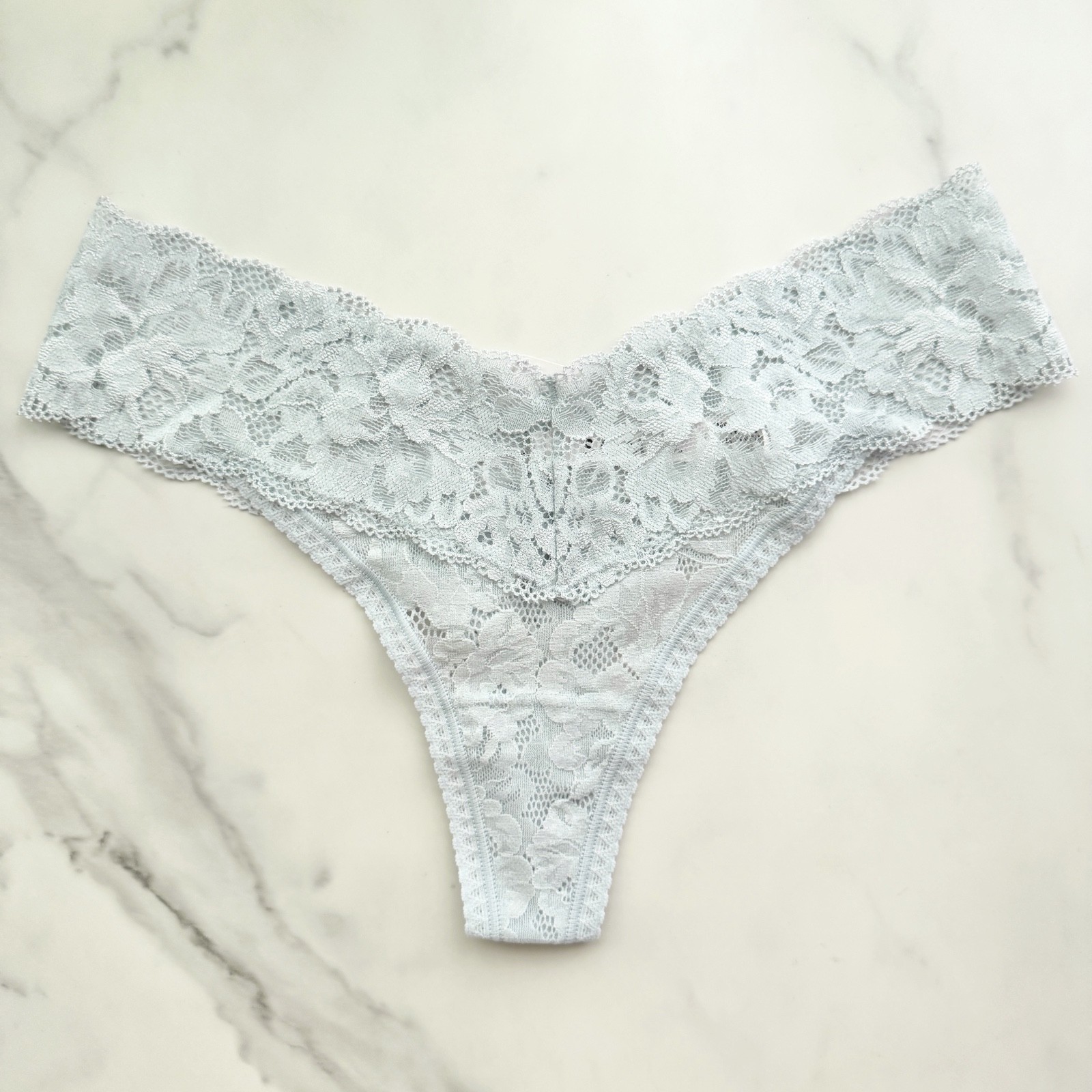 Soma Embraceable Signature All-Over Lace Thong Panty Blue Mist SZ XS/S/M
