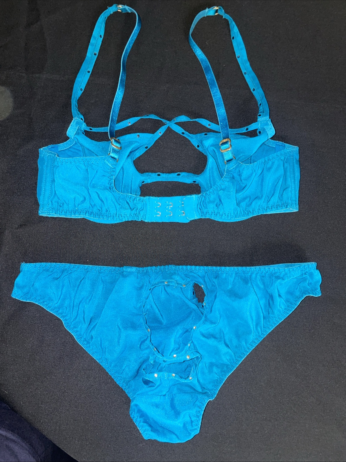 2PC SET Agent Provocateur LIZA PANTY Brief & BRA Turquoise WOMANS Sz S/2 Studded
