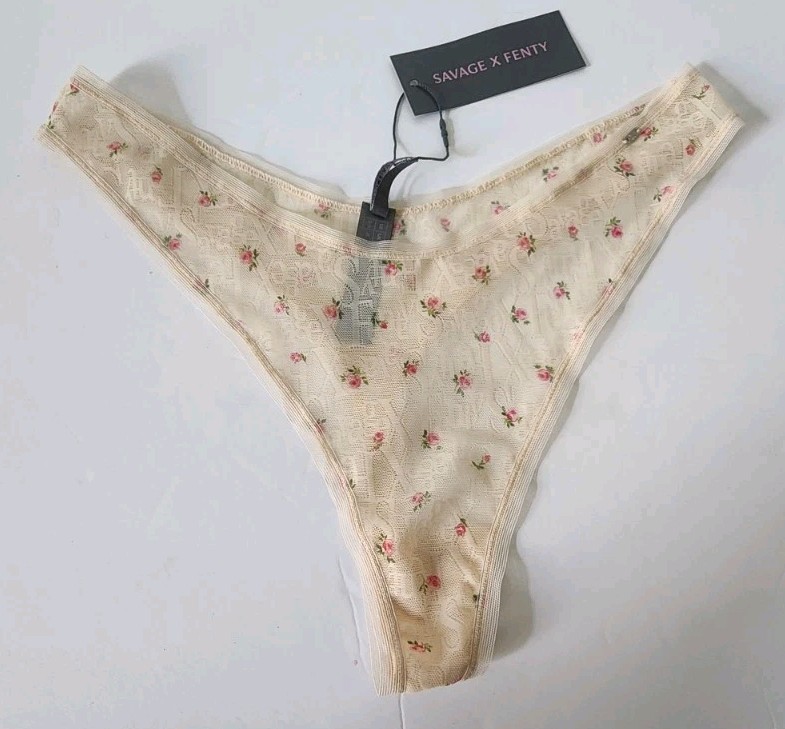 Savage X Fenty panties, Roses , Lace Nude size 12 14 L NWT Off White Floral