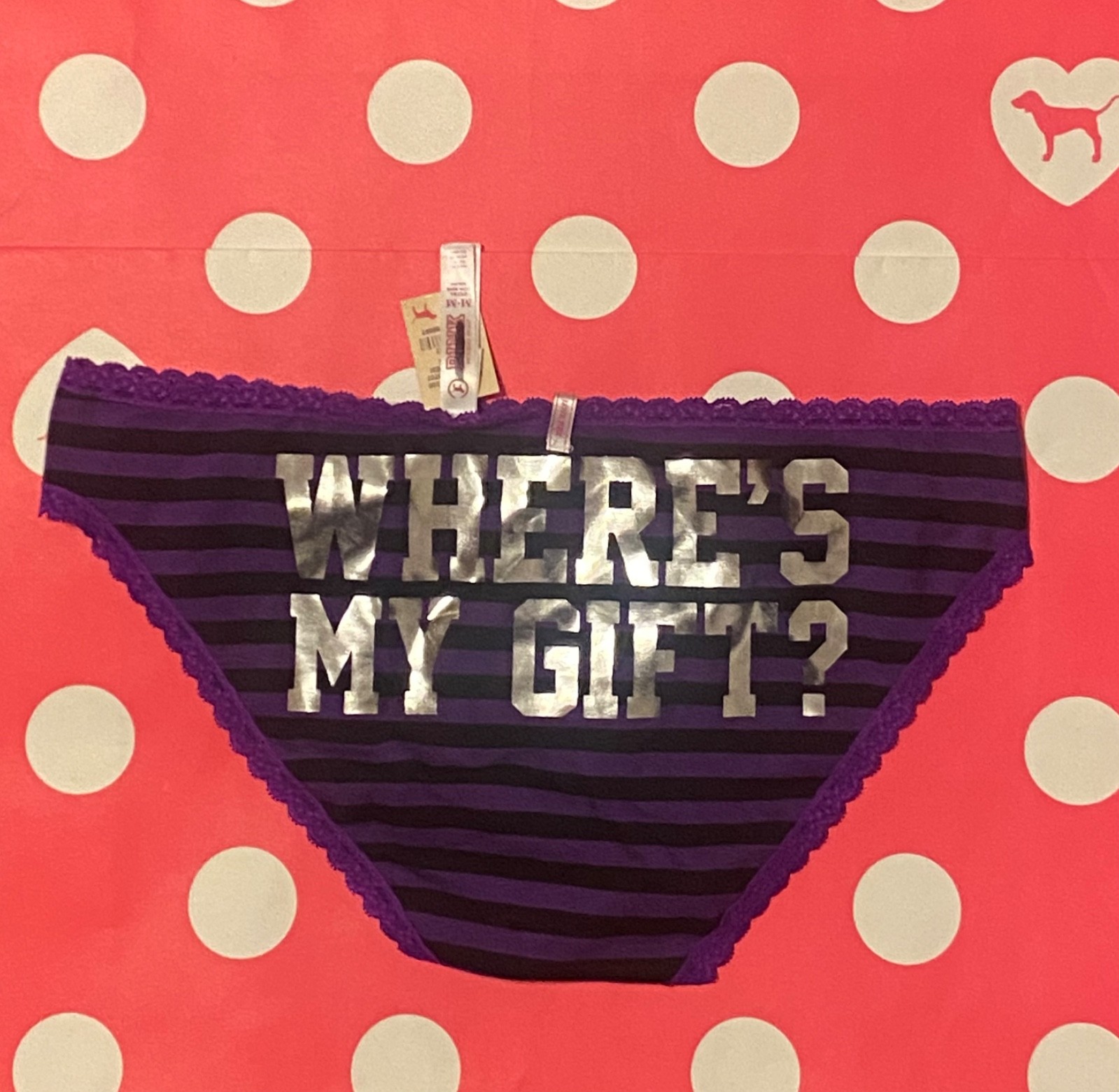 Victoria’s Secret Pink 2011 Vintage Y2K Where’s My Gift? Stripe M Bikini Panty